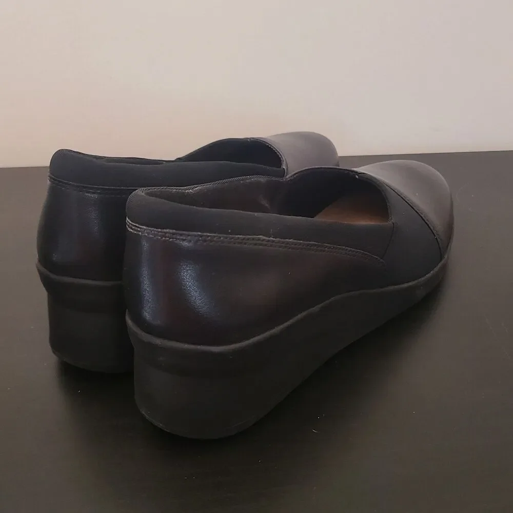 Clarks Women's Suttyn Walk Leather Wedges Black Leather Sz 11 New Nwob $100Msrp